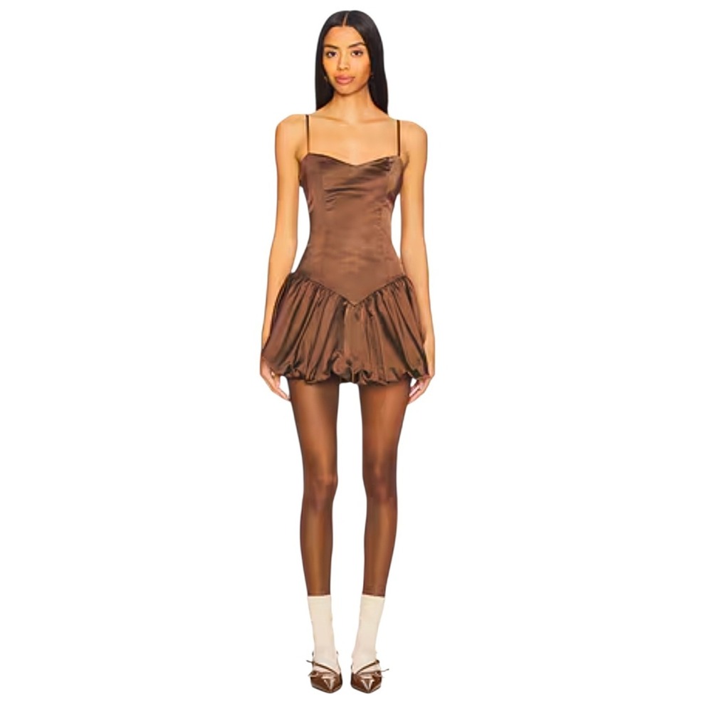 Lioness Size Small Heart Shaped Bubble Skirt Mini Dress In Satin Chocolate Brown